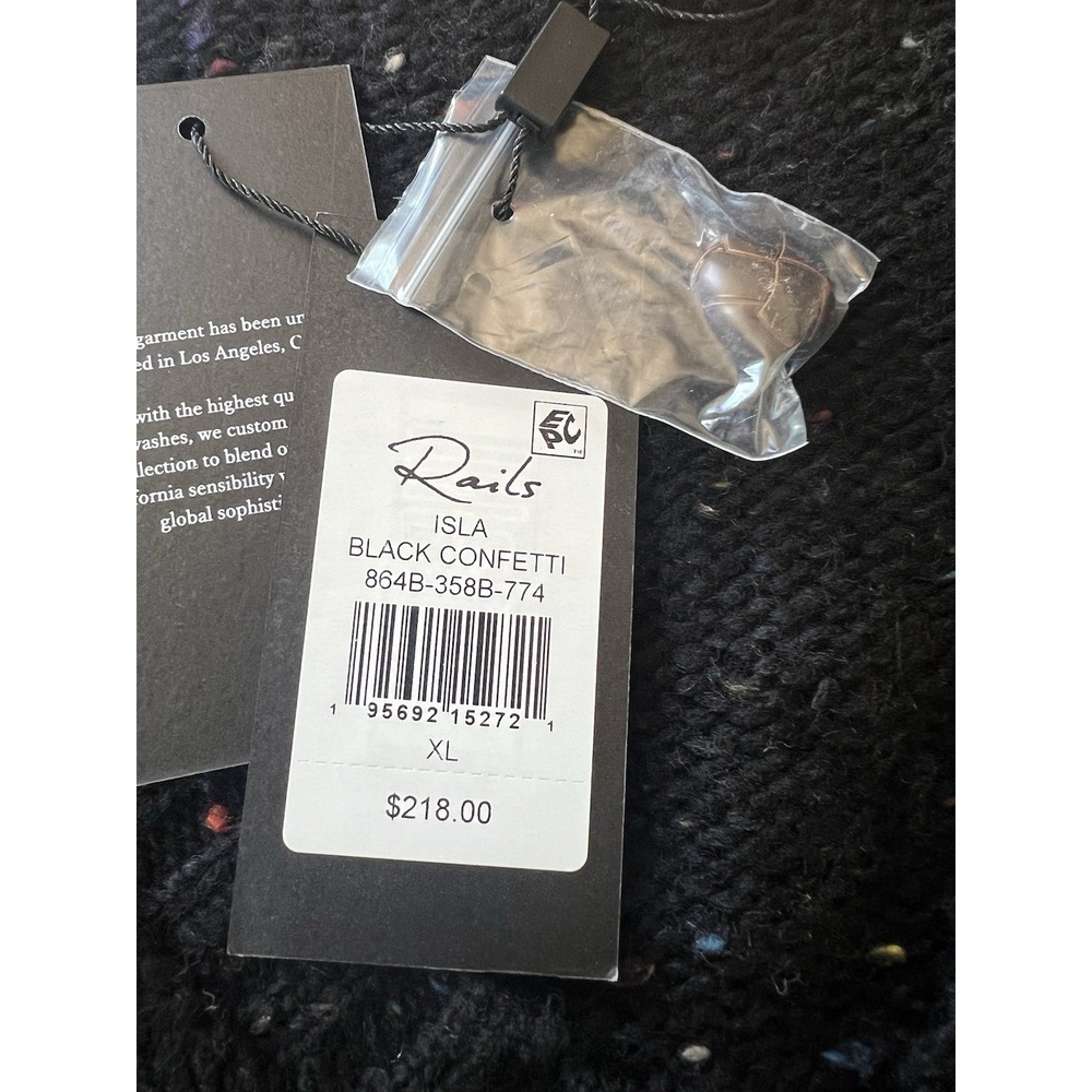 NEW Rails Isla Black Confetti Short-Sleeve Cardigan Sweater Size XL Neutral NWT - Picture 9 of 9